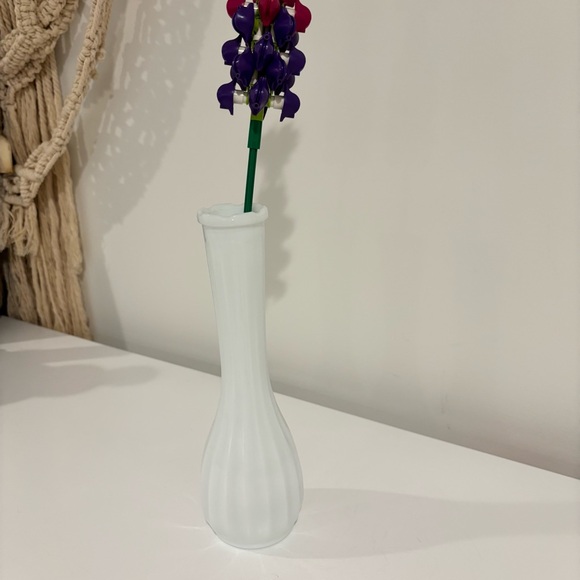 Vintage hobnail around rim milk glass flower vase ring fire milk glass bud vase - Picture 7 of 13